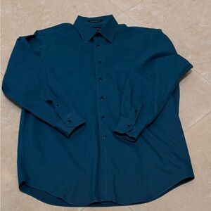 Paul Fredrick Men's Teal Long Sleeve Shirt Classic fit Non - Iron 16 1/2 + 33